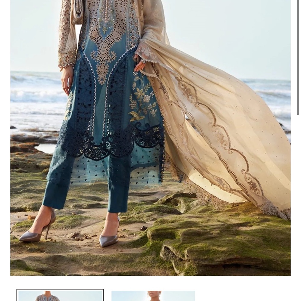 Elegant Blue and Cream Embroidered Jumpsuit